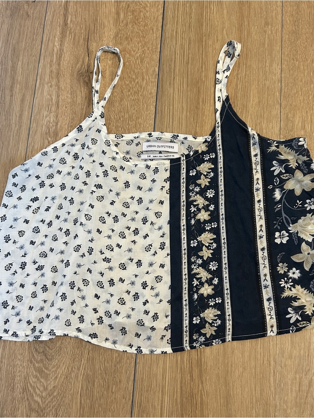 Urban Outfitters Black and Cream Floral Patchwork Tank